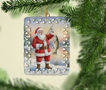 Load image into Gallery viewer, Fishing Santa Claus with Striped Bass Christmas Porcelain Ornament