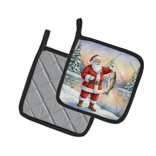 Load image into Gallery viewer, Fishing Santa Claus with Striped Bass Christmas Pair of Pot Holders