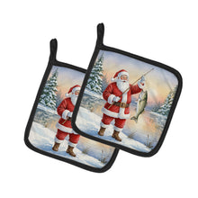 Load image into Gallery viewer, Fishing Santa Claus with Striped Bass Christmas Pair of Pot Holders