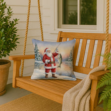 Load image into Gallery viewer, Fishing Santa Claus with Striped Bass Christmas Throw Pillow