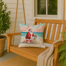 Load image into Gallery viewer, Santa Claus Building a Sand Snowman Christmas Throw Pillow