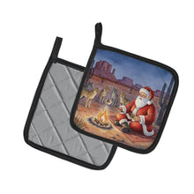 Load image into Gallery viewer, Santa Claus by the Campfire Under the Stars Christmas Pair of Pot Holders
