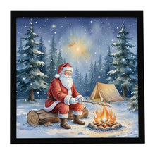 Load image into Gallery viewer, Santa Claus Camping by the Fire Christmas Framed Metal Print