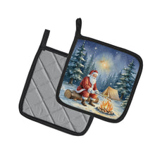 Load image into Gallery viewer, Santa Claus Camping by the Fire Christmas Pair of Pot Holders
