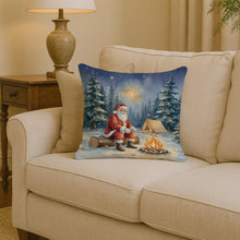 Load image into Gallery viewer, Santa Claus Camping by the Fire Christmas Throw Pillow