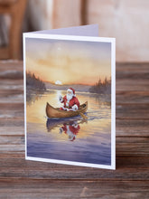 Load image into Gallery viewer, Santa Claus Canoeing at Sunset Christmas Greeting Cards Pack of 8