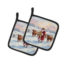 Load image into Gallery viewer, Santa Claus Feeding the Longhorns Christmas Pair of Pot Holders