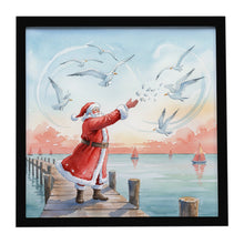 Load image into Gallery viewer, Santa Claus Feeding the Seagulls Christmas Framed Metal Print