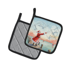 Load image into Gallery viewer, Santa Claus Feeding the Seagulls Christmas Pair of Pot Holders