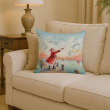 Load image into Gallery viewer, Santa Claus Feeding the Seagulls Christmas Throw Pillow
