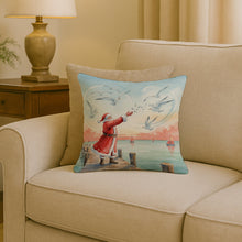 Load image into Gallery viewer, Santa Claus Feeding the Seagulls Christmas Throw Pillow