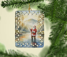 Load image into Gallery viewer, Santa Claus Fly-Fishing at Sunrise Christmas Porcelain Ornament