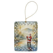 Load image into Gallery viewer, Santa Claus Fly-Fishing at Sunrise Christmas Porcelain Ornament