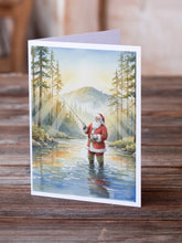 Load image into Gallery viewer, Santa Claus Fly-Fishing at Sunrise Christmas Greeting Cards Pack of 8