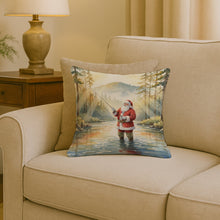 Load image into Gallery viewer, Santa Claus Fly-Fishing at Sunrise Christmas Throw Pillow