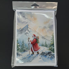 Load image into Gallery viewer, Santa Claus Hiking in the Mountains Christmas Greeting Cards Pack of 8