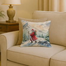 Load image into Gallery viewer, Santa Claus Hiking in the Mountains Christmas Throw Pillow