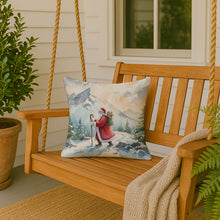 Load image into Gallery viewer, Santa Claus Hiking in the Mountains Christmas Throw Pillow