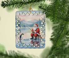 Load image into Gallery viewer, Santa Claus Ice Fishing on the Lake Christmas Porcelain Ornament