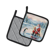 Load image into Gallery viewer, Santa Claus Ice Fishing on the Lake Christmas Pair of Pot Holders