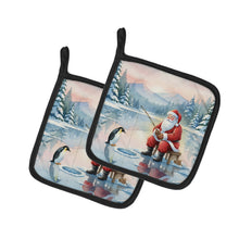 Load image into Gallery viewer, Santa Claus Ice Fishing on the Lake Christmas Pair of Pot Holders