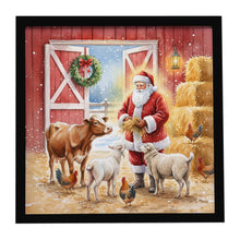Load image into Gallery viewer, Santa Claus in the Barn with Animals Christmas Framed Metal Print