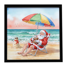 Load image into Gallery viewer, Santa Claus on the Beach Christmas Framed Metal Print