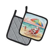 Load image into Gallery viewer, Santa Claus on the Beach Christmas Pair of Pot Holders