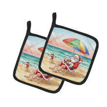 Load image into Gallery viewer, Santa Claus on the Beach Christmas Pair of Pot Holders