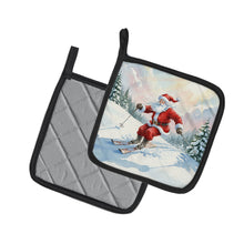 Load image into Gallery viewer, Santa Claus Skiing Downhill Christmas Pair of Pot Holders
