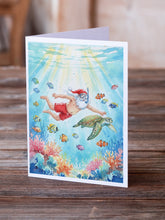 Load image into Gallery viewer, Santa Claus Snorkeling with a Sea Turtle Christmas Greeting Cards Pack of 8