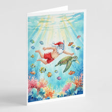 Load image into Gallery viewer, Santa Claus Snorkeling with a Sea Turtle Christmas Greeting Cards Pack of 8