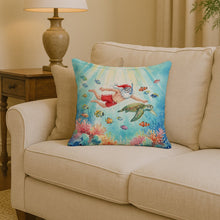 Load image into Gallery viewer, Santa Claus Snorkeling with a Sea Turtle Christmas Throw Pillow