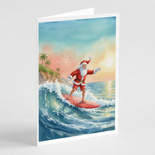 Load image into Gallery viewer, Santa Claus Surfing the Pacific Christmas Greeting Cards Pack of 8