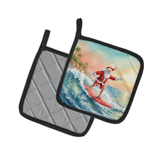 Load image into Gallery viewer, Santa Claus Surfing the Pacific Christmas Pair of Pot Holders