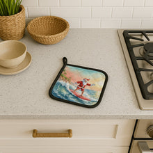 Load image into Gallery viewer, Santa Claus Surfing the Pacific Christmas Pair of Pot Holders