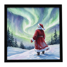 Load image into Gallery viewer, Santa Claus Watching the Northern Lights Christmas Framed Metal Print