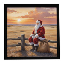 Load image into Gallery viewer, Santa Claus Watching the Sunset on the Prairie Christmas Framed Metal Print