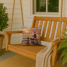 Load image into Gallery viewer, Santa Claus Watching the Sunset on the Prairie Christmas Throw Pillow