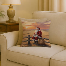 Load image into Gallery viewer, Santa Claus Watching the Sunset on the Prairie Christmas Throw Pillow