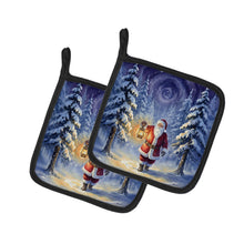 Load image into Gallery viewer, Santa Claus with a Lantern in the Woods Christmas Pair of Pot Holders