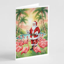 Load image into Gallery viewer, Santa Claus with Flamingos Christmas Greeting Cards Pack of 8