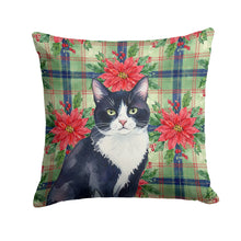 Load image into Gallery viewer, Black and White Tuxedo Cat with Poinsettias Throw Pillow