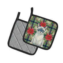 Load image into Gallery viewer, Blue Point Cat with Poinsettias Pair of Pot Holders