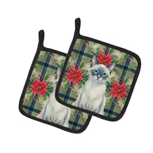 Load image into Gallery viewer, Blue Point Cat with Poinsettias Pair of Pot Holders