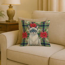 Load image into Gallery viewer, Blue Point Cat with Poinsettias Throw Pillow