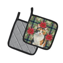 Load image into Gallery viewer, Calico Cat with Poinsettias Pair of Pot Holders