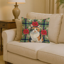 Load image into Gallery viewer, Calico Cat with Poinsettias Throw Pillow
