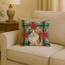 Load image into Gallery viewer, Calico Cat with Poinsettias Throw Pillow