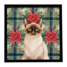 Load image into Gallery viewer, Chocolate Point Cat with Poinsettias Framed Metal Print